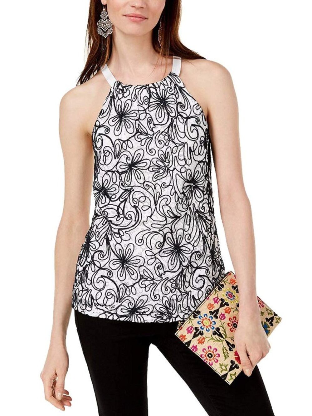INC International Concepts Womens Embroidered Lace Halter Top